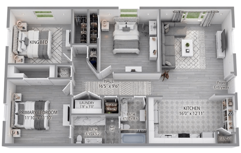 Floor plan for 3 beds, 2 baths, 1181 sqft